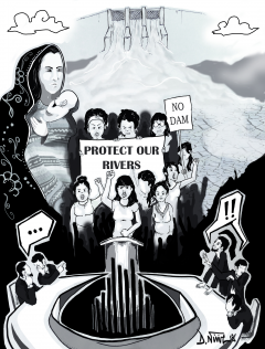 Illustration Les voix de la rivière, publiée dans l’édition 2015 de Caminando / Illustration de Denis Ninine