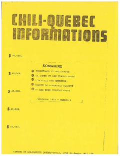 Bulletin Chili-Québec Informations Nº1 Novembre 1973