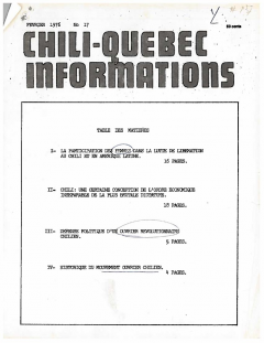 Bulletin Chili-Québec Informations Nº17 Février 1976