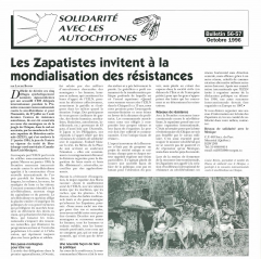 Les Zapatistes invitent à la mondialisation des résistances. Bulletin Solidarité avec les autochtones, octobre 1996