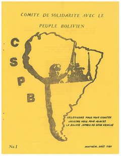 Comité de solidarité avec le peuple bolivien Nº 1 Août 1980 / Courtoisie de Suzanne Chartrand – Comité Québec – Chili