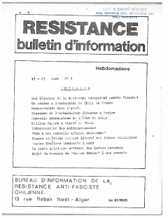 Bulletin d’information Résistance N° 9 Mars / Courtoisie de Suzanne Chartrand – Comité Québec-Chili