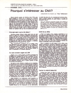 Dossier Chili Revue Relations Juillet – Août 1972 / Courtoisie de Nancy Thède