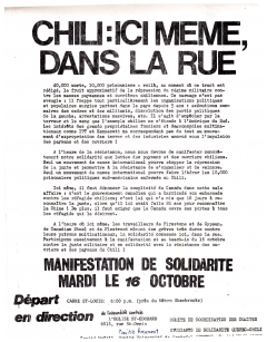 Manifestation de solidarité 16 Octobre / Courtoisie de Suzanne Chartrand – Comité Québec-Chili
