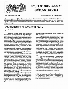 Bulletin d’information PAQG Vol.3 Nº6 Octobre 1996 / Courtoisie du Projet Accompagnement Québec-Guatemala