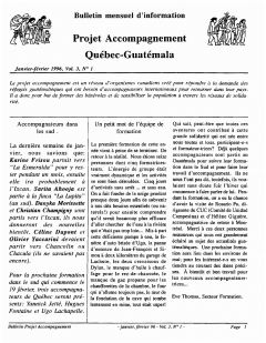 Bulletin d’information PAQG Vol.3 Nº1 Janvier – Février 1996 / Courtoisie du Projet Accompagnement Québec-Guatemala