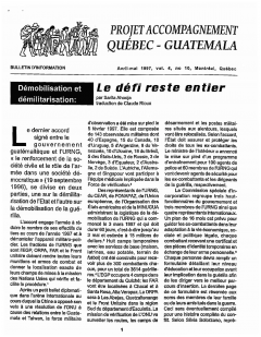 Bulletin d’information PAQG Vol.4 Nº10 Avril – Mai 1997 / Courtoisie du Projet Accompagnement Québec-Guatemala