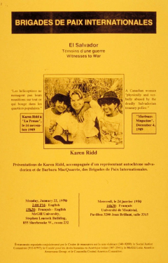 Brigades de paix internationales. Présentations de Karen Ridd, Salvador, 1990
