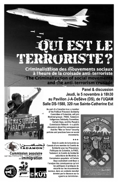 Criminalisation des mouvements sociaux à l’heure de la croisade anti-terroriste, panel et discussion, 5 novembre 2010