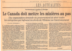 Le Canada doit mettre les minières au pas, LeDevoir, 14 novembre,2006