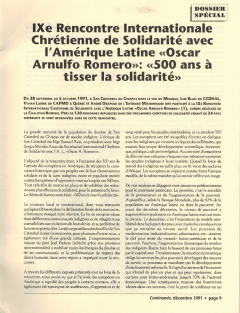 9e rencontre internationale chrétienne de solidairté avec l’Amérique latine Romero. Caminando, vol.12, no.3, pp.9-10, décembre 1991