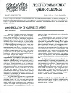 Commémoration du massacre de Xaman. Bulletin d’information du PAQG, vol.3, no.6, octobre 1996