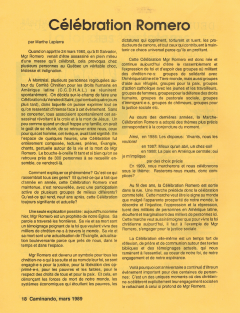 Célébration Romero. Caminando, vol.10, no.1, p.18, mars 1989
