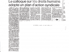 Le colloque pour les droits humains adopte un plan d’action syndicale. Le Devoir, 24 mars 1980, p.2