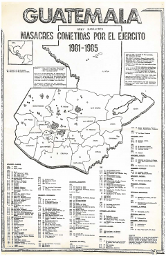 Masacres cometidas por el ejercito 1981-1985, Guatemala. Mapa del PAQG