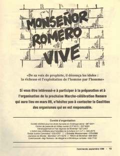 Monseñor Romero vive! Caminando, vol.9, no.3, p.19, septembre 1988