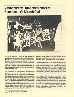 Rencontre internationale Romero à Montréal. Caminando, vol.11, no.2, p.18, octobre 1990