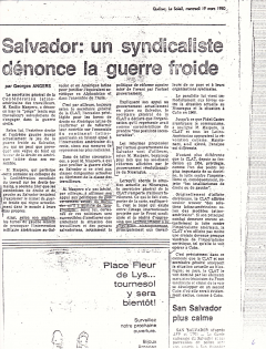 Salvador, un syndicaliste dénonce la guerre froide. Le Soleil, 19 mars 1980