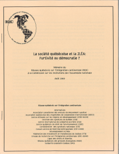 La société québécoise et la ZLÉA. Mémoire du RQIC, août 2000