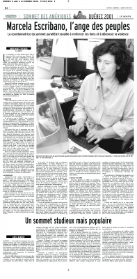 Marcela Escribano, l’ange des peuples. La Presse, 14 avril 2001