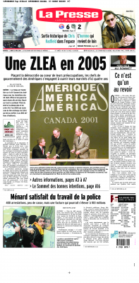 Sommet des Amériques. La Presse, 23 avril 2001